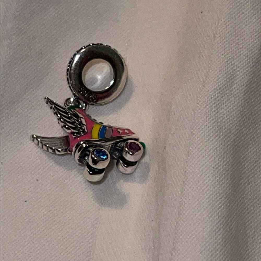 925 Sterling Silver Colorful Roller Skate Charm Pendant with Wings - Picture 10 of 14
